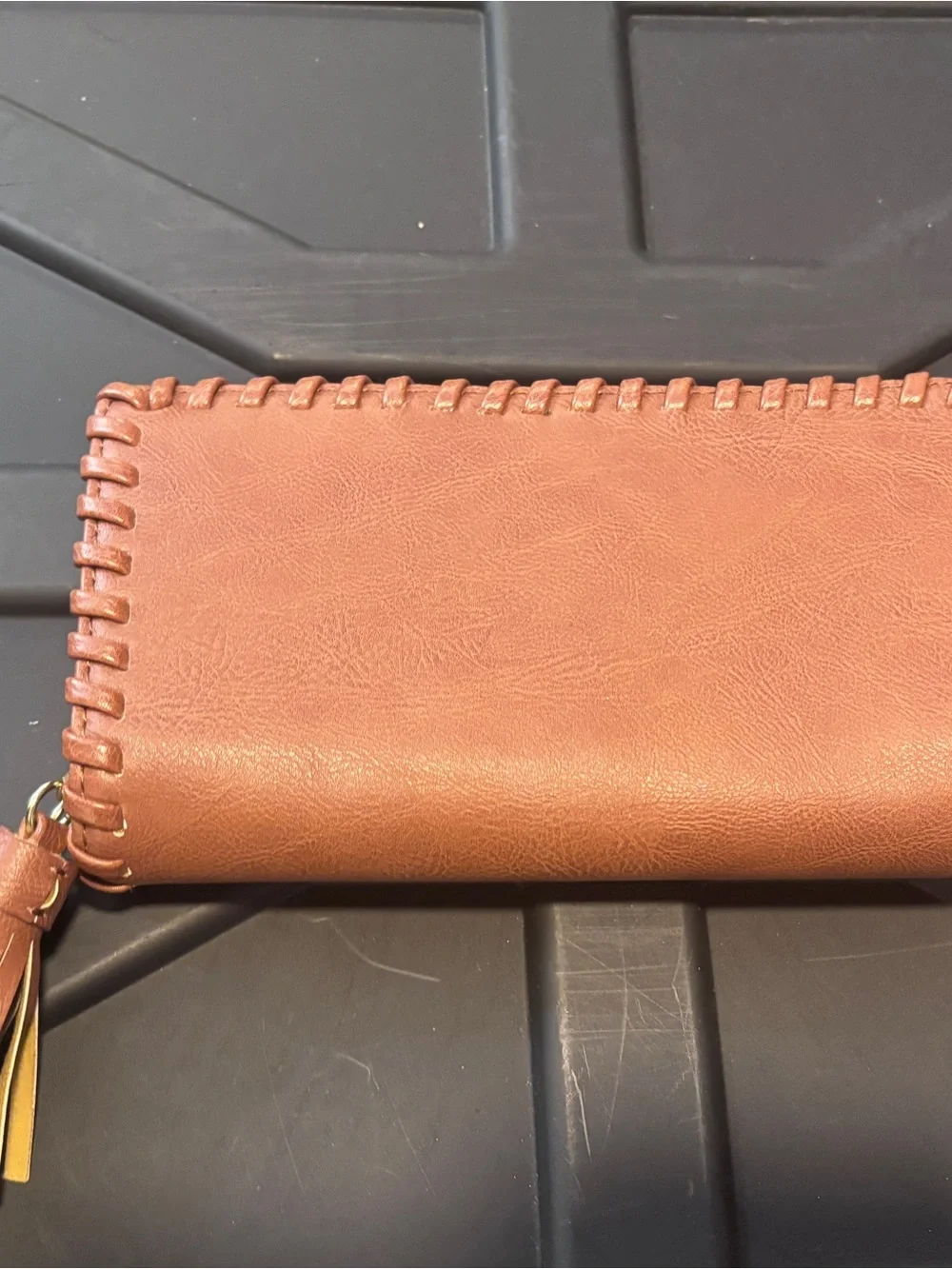 Steve Madden Tan Faux-Leather Clutch with Gold Plaque